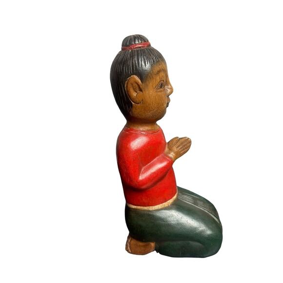 Wooden Praying Indonesian Thai Asian Sawasdee Praying Woman Vintage - Picture 2 of 5